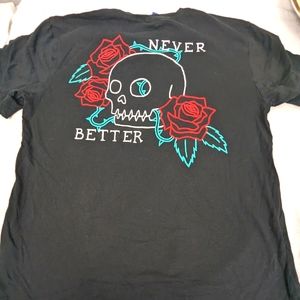 Never Better Black Tee With Cool Skull Graphic Large Unisex